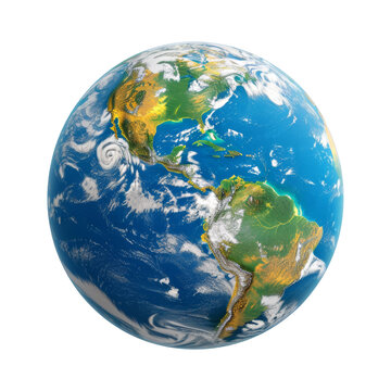 Detailed Globe with Continents Isolated on Transparent or White Background, PNG