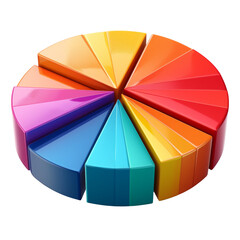 Colorful Segments of a Label-Free Pie Chart Isolated on Transparent or White Background, PNG