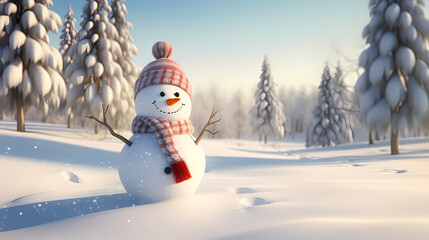Obraz premium Romantic encounter between snowman and Christmas snowflakes