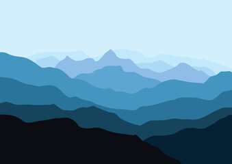 Fototapeta na wymiar Panorama landscape mountains. Vector illustration in flat style.