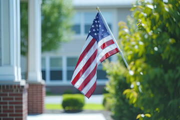  American Flag Hanging Proudly in Suburban Neighborhood Setting
