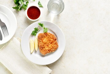 Homemade breaded chicken schnitzel