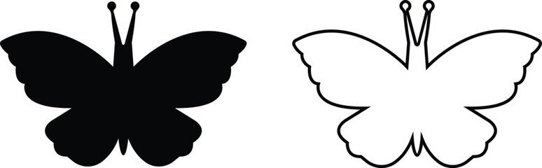 Butterflies silhouette black drawing flat or line icon set. Flaying butterflies vector collection isolated on transparent background. Use for graphic design, beauty, web and mobile app.