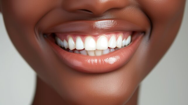 African woman smiling, close-up of mouth, good health, beautiful and white teeth, Dental care. Dentistry concept