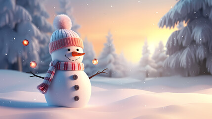 Obraz premium Romantic encounter between snowman and Christmas snowflakes