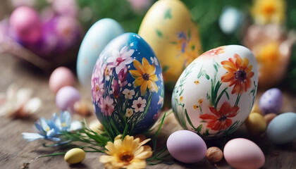 eggs in a basket, the idea of how to paint Easter eggs, be an expert in decoration... - obrazy, fototapety, plakaty