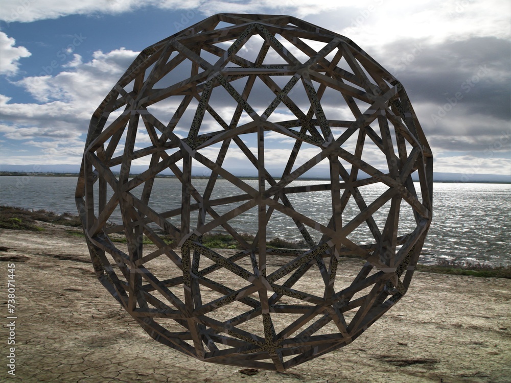Poster wireframe shape pentakis snub dodecahedron 3d print model