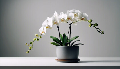 Fototapeta na wymiar white orchid plant in pot, isolated white background. copy space for text