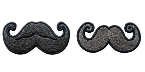 Moustache Embroidered Patch Badge Set Isolated on Transparent or White Background, PNG