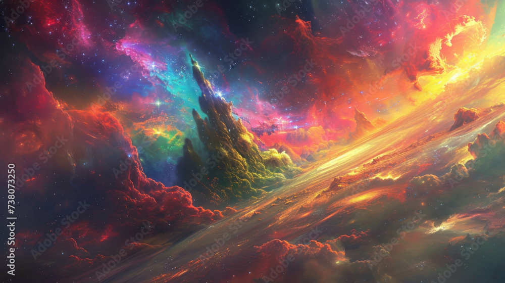 Poster a symphony of colors and shapes dance around you creating an otherworldly environment that transport