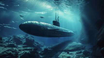 Military submarine diving underwater
