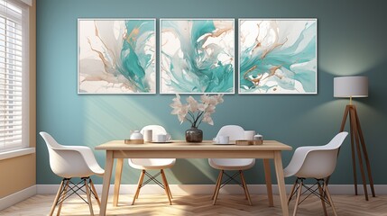 Turquoise and White Wall Art Trio