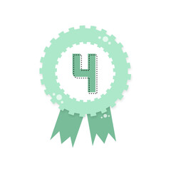 Green mint award certificate, Award with ribbons, gold silver bronze medal number 4 isolated on transparent background