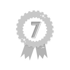 Grey award certificate, Award with ribbons, gold silver bronze medal number 7 isolated on transparent background