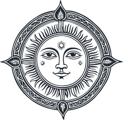 Medieval sun, vector illustration - 738078029