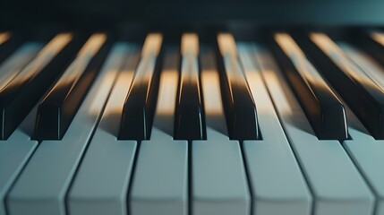 Close-up of piano keys with selective focus. a classic instrument for elegant melodies. ideal for musicians and art themes. AI - obrazy, fototapety, plakaty