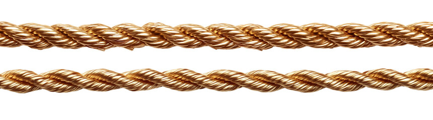 two sets of gold rope isolated on a white or transparent background. twisted twine rope for borders. PNG. 3D illustration