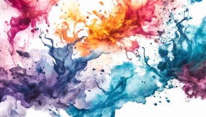 Colorful spots of paint. Watercolor spots on a white. Rainbow design of different colored blots on white. Background with top view of abstract color ink blots. AI generated