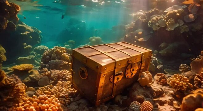 sunken chest at the bottom of the sea footage