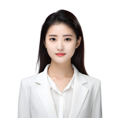 Chinese beautiful young woman teacher , white background.