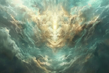 Fototapeta na wymiar Visionary art depicting a vortex formed by a tumultuous storm of clouds.
