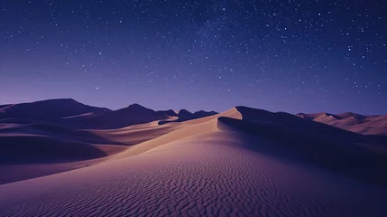 Rolgordijnen An expansive desert under a starlit sky, with rolling dunes casting soft shadows, ideal for a background in stories about exploration or as an astronomy concept. © logonv