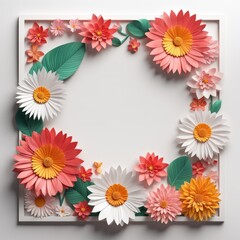 Fototapeta na wymiar A creative square frame adorned with a three-dimensional paper cutout floral design