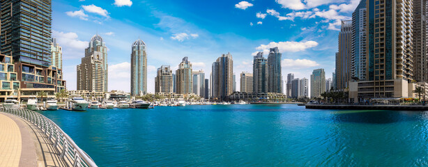 Captivating Dubai Marina, A Scenic Waterfront Skyline of Modern Luxury and High-Rise Architecture.