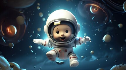 Illustration of an astronaut in space, children's costume astronaut suit and helmet, the theme of knowledge and education. White background illustration.