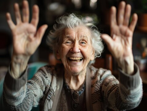 Happy Elderly Woman With Hands In The Air Photostock