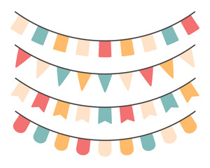 Set of festive garlands with multi-colored flags. Icons. Vector