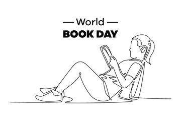 One continuous line drawing of world book day concept. Doodle vector illustration in simple linear style.