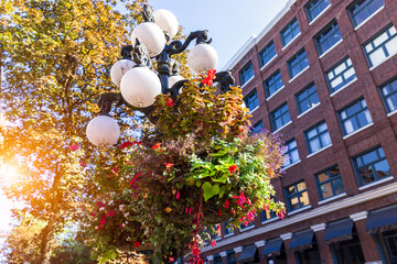 Scenic tourist attractions and restaurants of Old Gastown Neighborhood in Vancouver Canada.