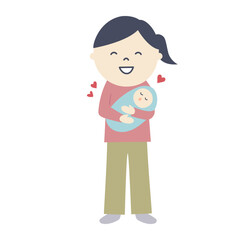 赤ちゃんを可愛がる主婦のイラスト