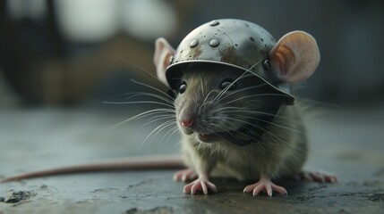 little mouse with helmet on his head at the war scene