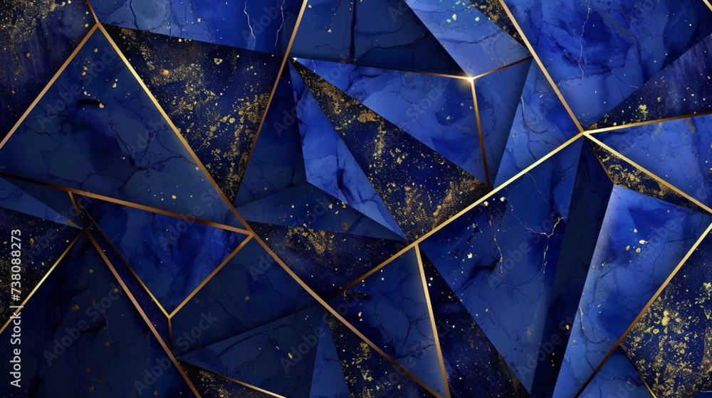 Poster abstract polygonal pattern luxury dark blue with gold, marble texture abstract background pattern wi