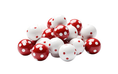 A Pile of Red and White Polka Dot Balls. A pile of red and white polka dot balls stacked neatly on a flat surface. Isolated on a Transparent Background PNG.