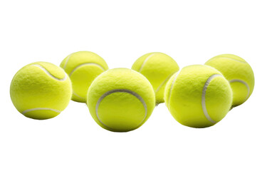 Group of Tennis Balls Stacked on Top of Each Other. A collection of tennis balls arranged in a stack, forming a stable tower. Isolated on a Transparent Background PNG.
