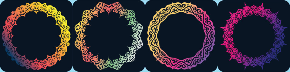 abstract mandala floral art frame. ornamental round frame design set.