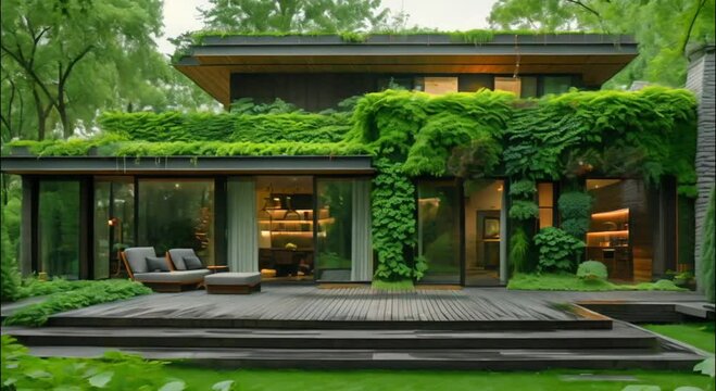 house in the forest overgrown with moss footage