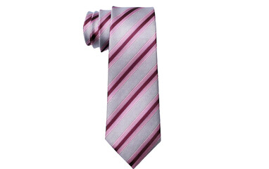 Pink and Purple Striped Tie. A photo showcasing a pink and purple striped tie. Isolated on a Transparent Background PNG.