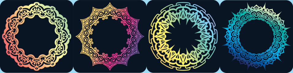 ornamental art frame design set. mandala border design. clip art circle.