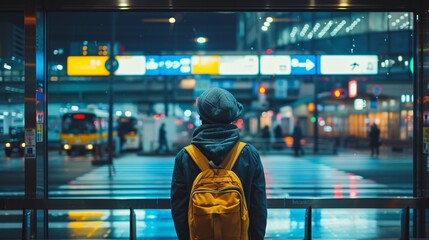 A traveler awaits transportation at the Tokyo airport in Japan.