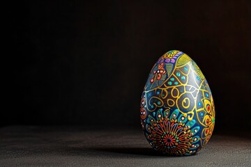 a colorful easter egg is sitting on a black table