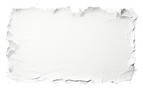 Piece of White Paper With Torn Edges. A single piece of plain white paper with rough, torn edges lying on a flat surface. Isolated on a Transparent Background PNG.