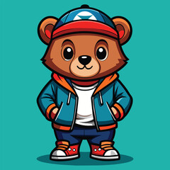 Stylish Cute Bear with Hip Hop style wearing sunglass and beautiful cloths vector file for t-shirt, stickers, design, love and more