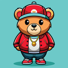 Obraz premium Stylish Cute Bear with Hip Hop style wearing sunglass and beautiful cloths vector file for t-shirt, stickers, design, love and more