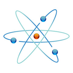 Atom symbols of nuclear energy icon. Scientific research and molecular chemistry. atomic structure with orbital electrons nucleus, protons and neutrons
