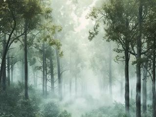 Gordijnen the serene beauty of a misty forest © Simone