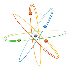 Atom symbols of nuclear energy icon. Scientific research and molecular chemistry. atomic structure with orbital electrons nucleus, protons and neutrons